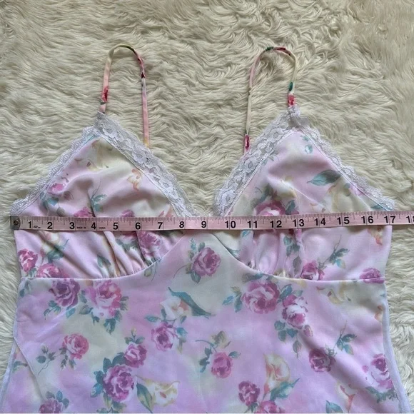 Pucker Up Slip Nightgown Sleepwear Vintage Floral Lace Pink L - Picture 9 of 12